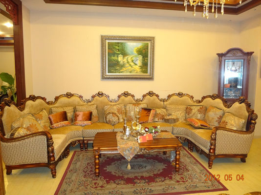 Neoclassical Living Room Velvet Corner Sofas 9 Seater U Shaped Sofa 45kg/Cbm Sponge