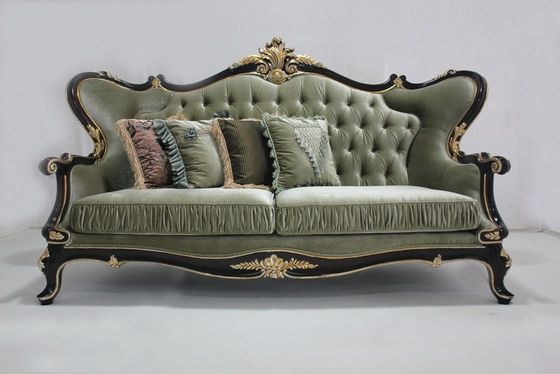 Cyaanoem Doorgenaaid Fluweel Sectioneel Houten Klassiek Sofa Set Living Room 2 Seat