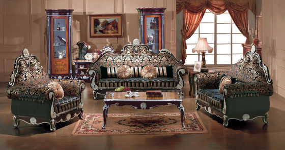 MDF European Luxury Living Room Furniture Vintage Fabric Sofa Set With Coffee Table