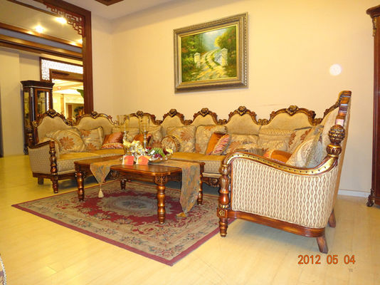 Neoclassical Living Room Velvet Corner Sofas 9 Seater U Shaped Sofa 45kg/Cbm Sponge