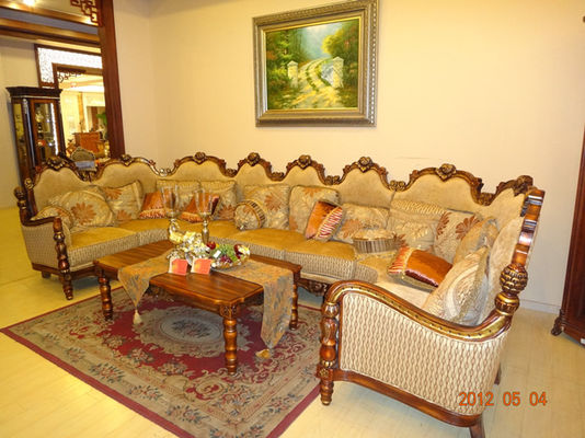 Neoclassical Living Room Velvet Corner Sofas 9 Seater U Shaped Sofa 45kg/Cbm Sponge