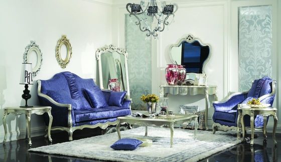 CAD 3D van het de Woonkamermeubilair van de 3 Stukluxe Modern Blauw 3 2 1 Seater-Fluweel Sofa Sets