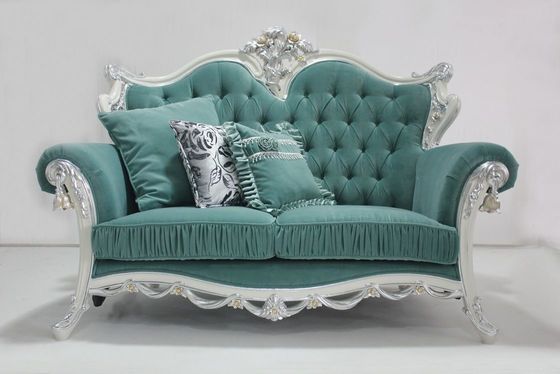 Cyaanoem Doorgenaaid Fluweel Sectioneel Houten Klassiek Sofa Set Living Room 2 Seat