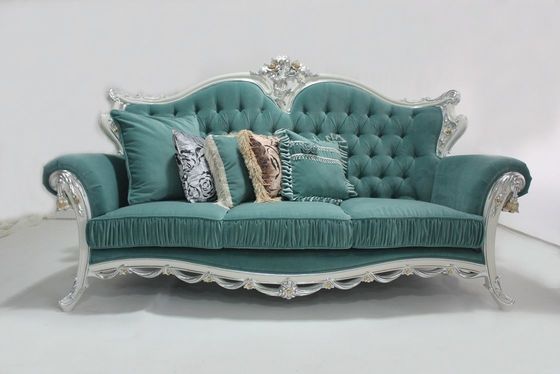 Cyaanoem Doorgenaaid Fluweel Sectioneel Houten Klassiek Sofa Set Living Room 2 Seat