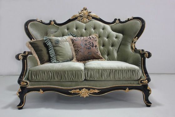 Cyaanoem Doorgenaaid Fluweel Sectioneel Houten Klassiek Sofa Set Living Room 2 Seat