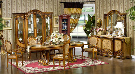 Houten Gesneden Bloem 6 Seater-Eettafel en Stoeleniso14001 Europese Antiquiteit