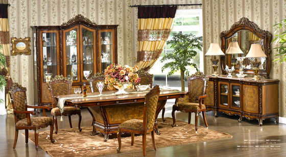 Houten Gesneden Bloem 6 Seater-Eettafel en Stoeleniso14001 Europese Antiquiteit
