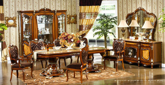 Houten Gesneden Bloem 6 Seater-Eettafel en Stoeleniso14001 Europese Antiquiteit