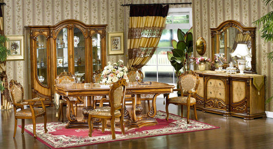Houten Gesneden Bloem 6 Seater-Eettafel en Stoeleniso14001 Europese Antiquiteit