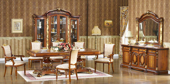 Houten Gesneden Bloem 6 Seater-Eettafel en Stoeleniso14001 Europese Antiquiteit